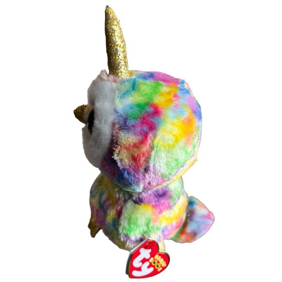 NWT Ty Beanie Boos ENCHANTED Owl Unicorn 8.5" tall x 5" wide Rainbow Tie-dye - Picture 7 of 13